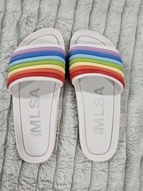 Melissa Rainbow Strap Slide Sandals - White